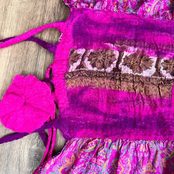 Pomegranate Moon Sari Felted Collage-Pink Artsy Scarf - Picture 7 of 9